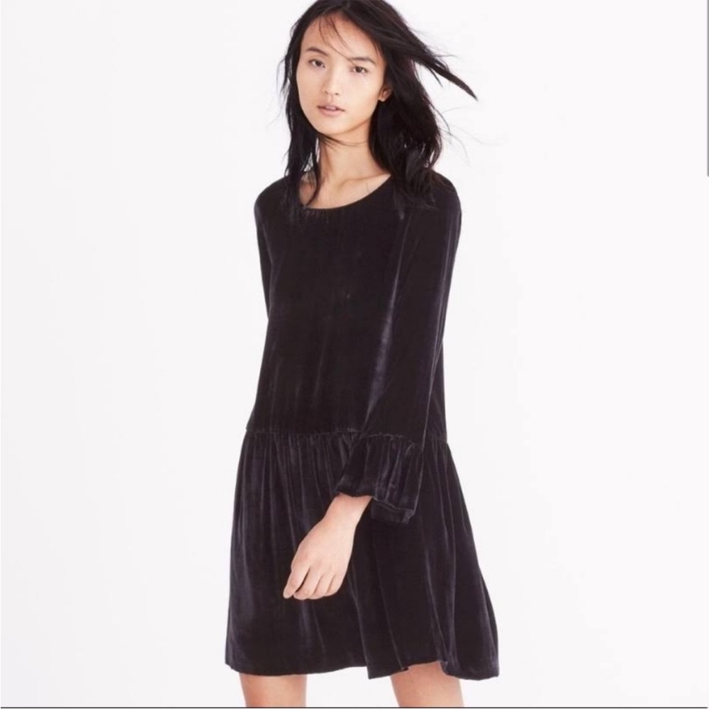 Madewell drop waist black velvet dress